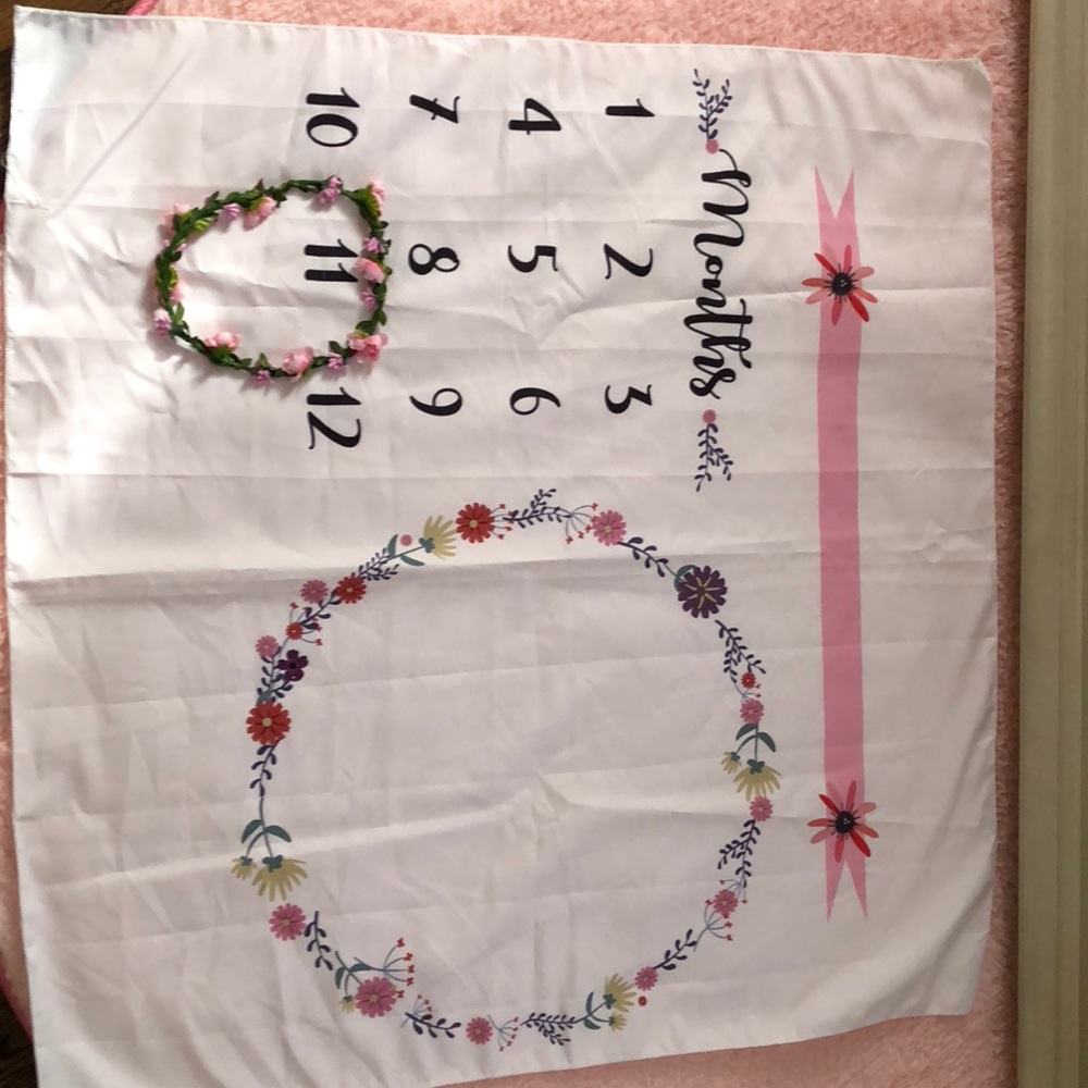 1-12 months blanket with floral circle